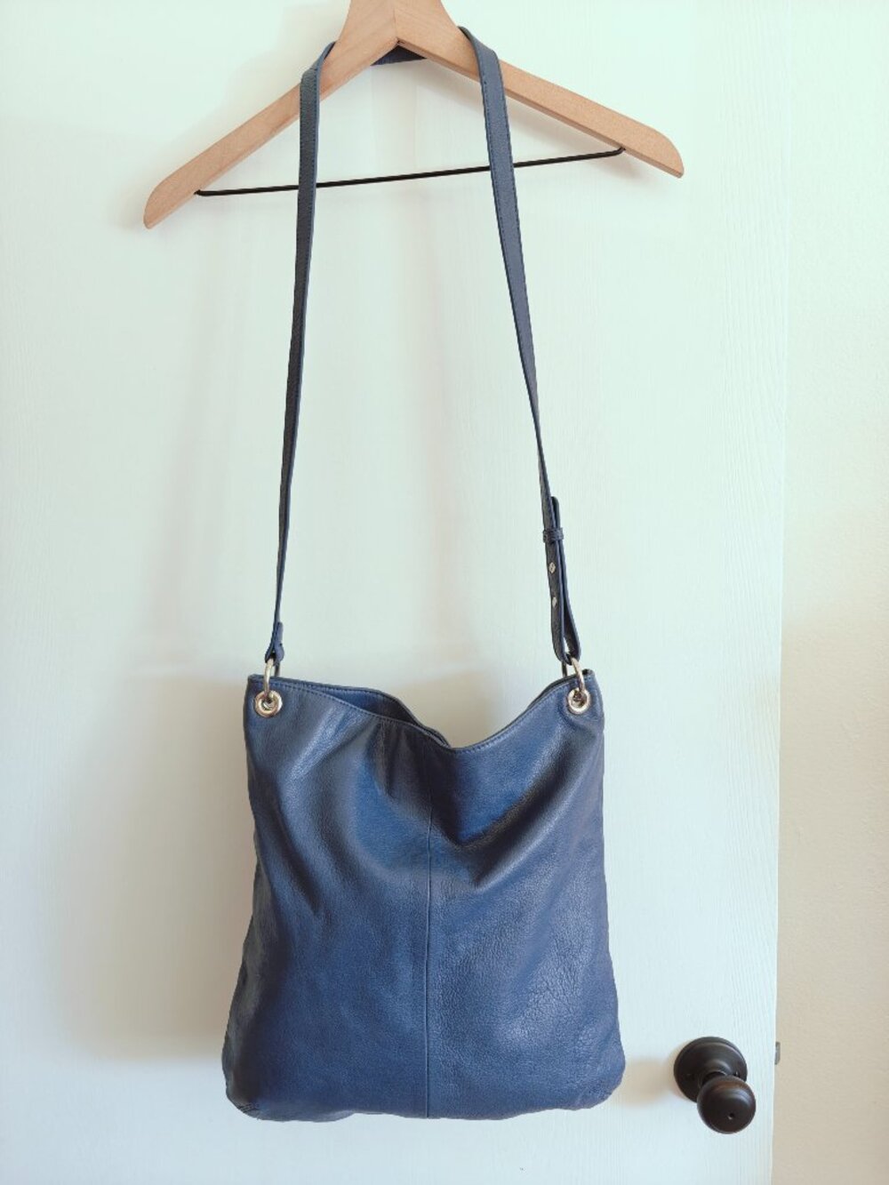 J.Jill Blue Genuine Leather Slouchy Hobo Crossbody Shoulder Bag